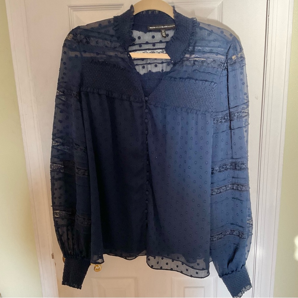 White House Black Market Navy Sheer Blouse